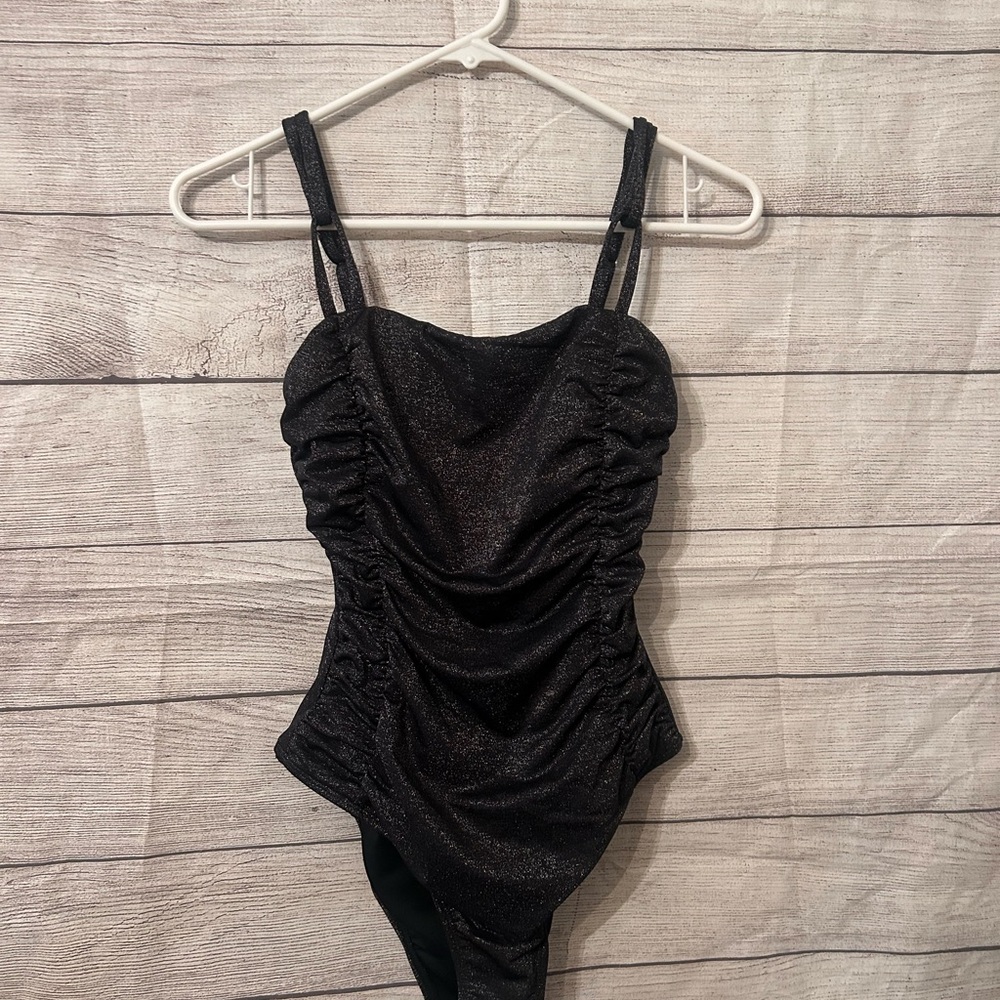 Cupshe Black Shimmer Ruched Swimsuit